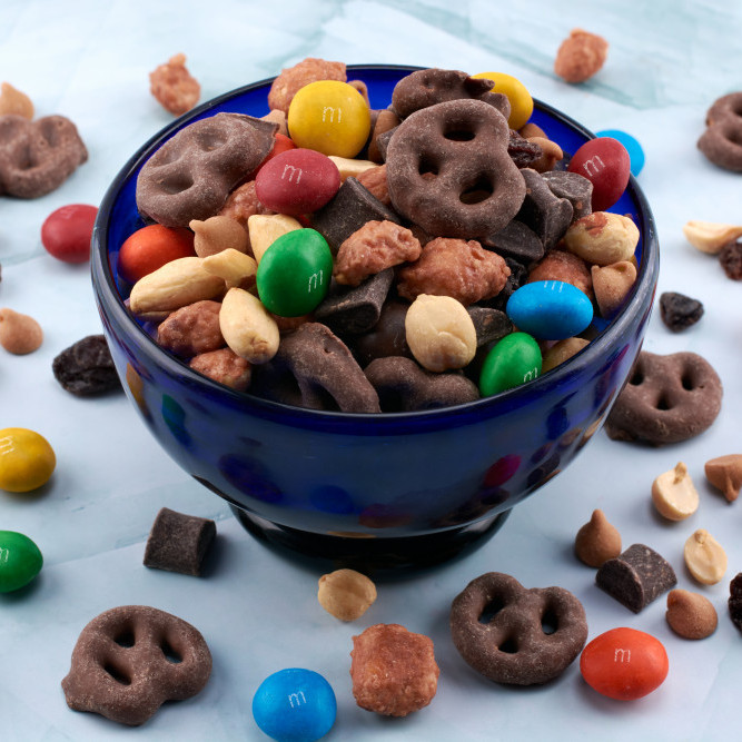 Chocolate Peanut Butter Trail Mix with Peanut Butter M&Ms
